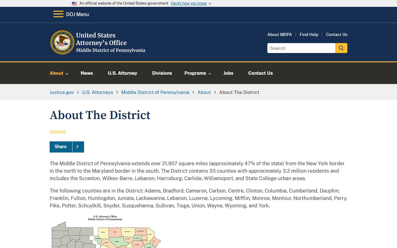 York County arrest records and court charges U.S. Attorney Middle District overview