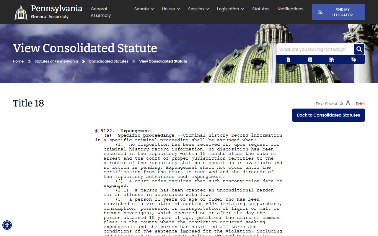 York County arrest records and court charges Pennsylvania adult expungement statute