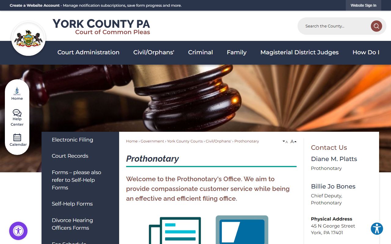 York County court records Prothonotary civil and family records page