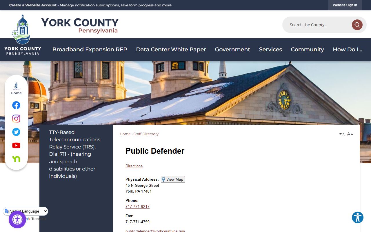 York County criminal court records Public Defender staff directory