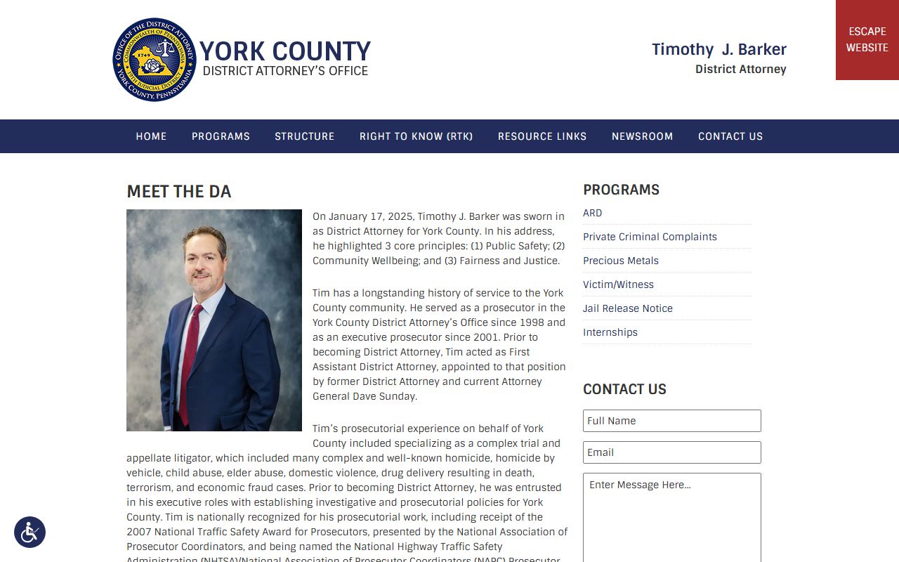 York County criminal court records District Attorney biography page