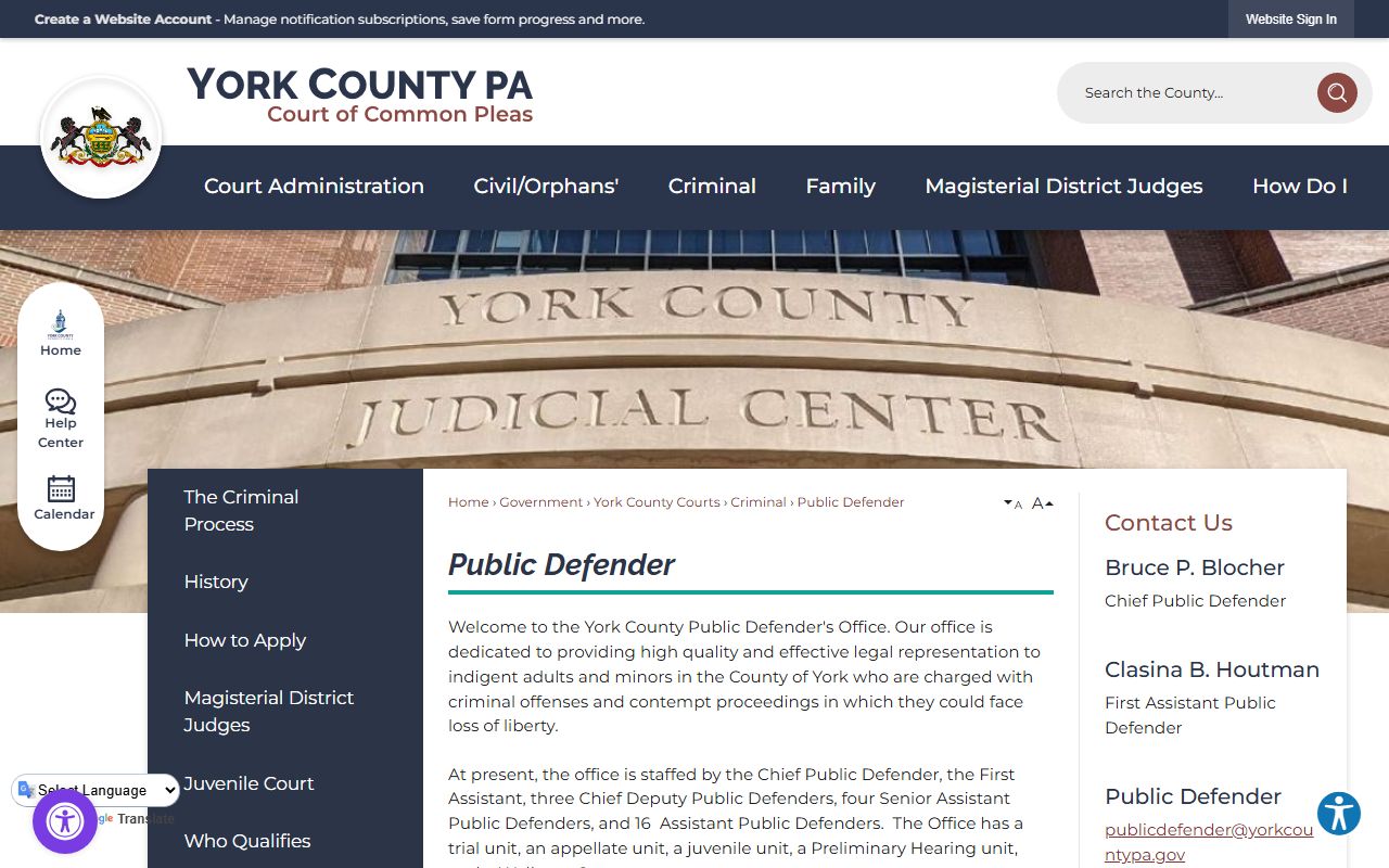 York County criminal court records Public Defender overview