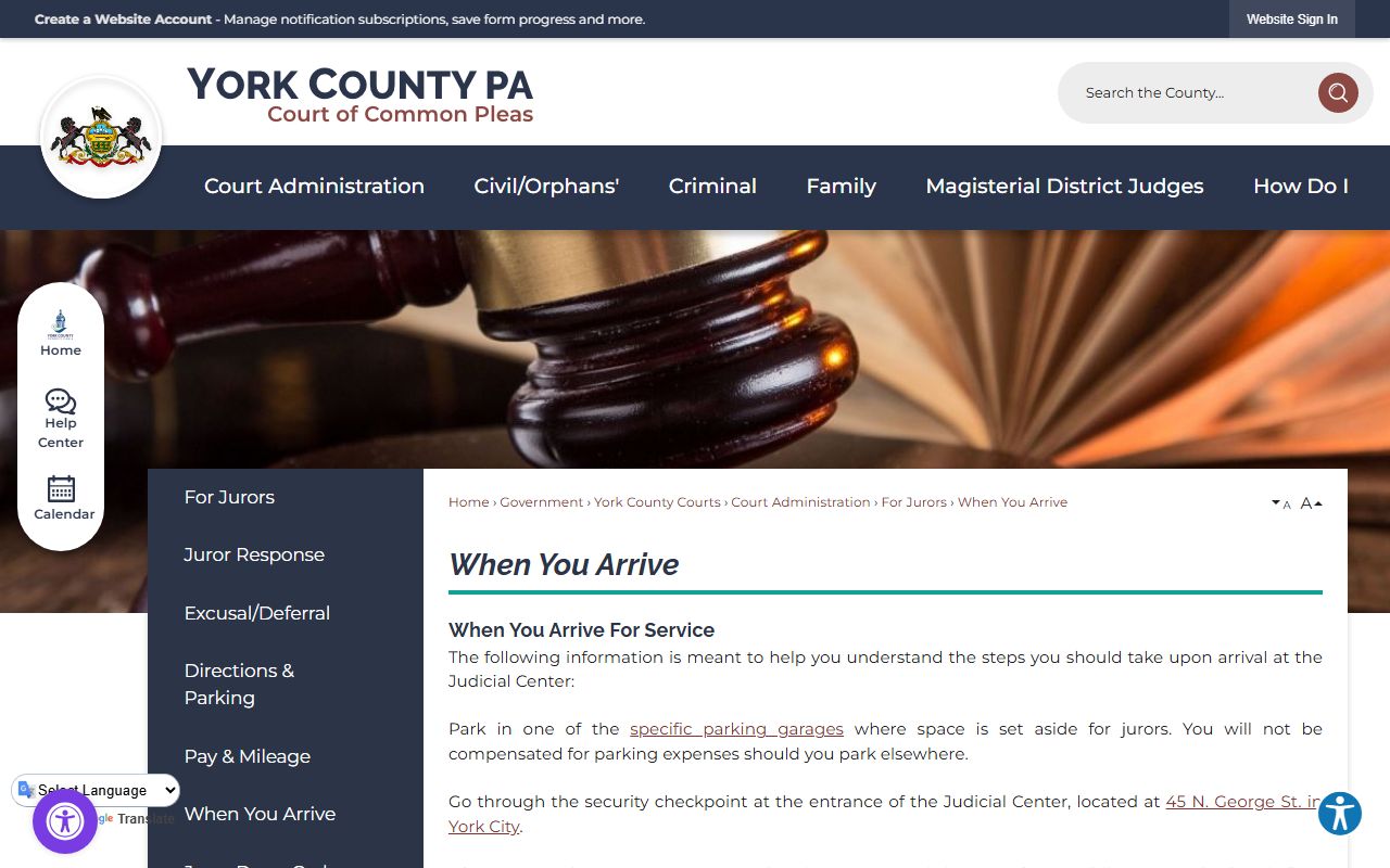 York County Court of Common Pleas records juror arrival and security