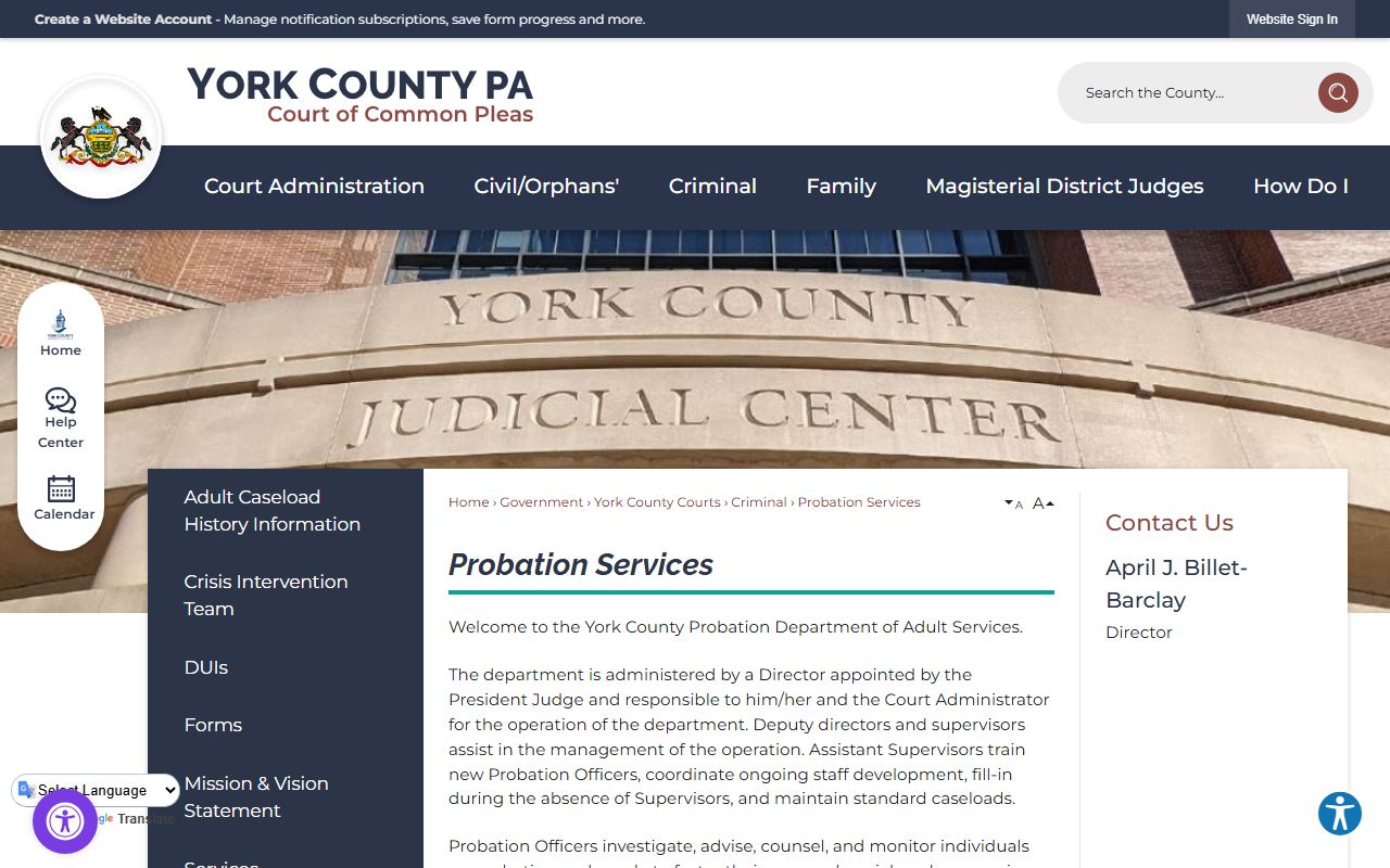 York County Court of Common Pleas records Adult Probation Services