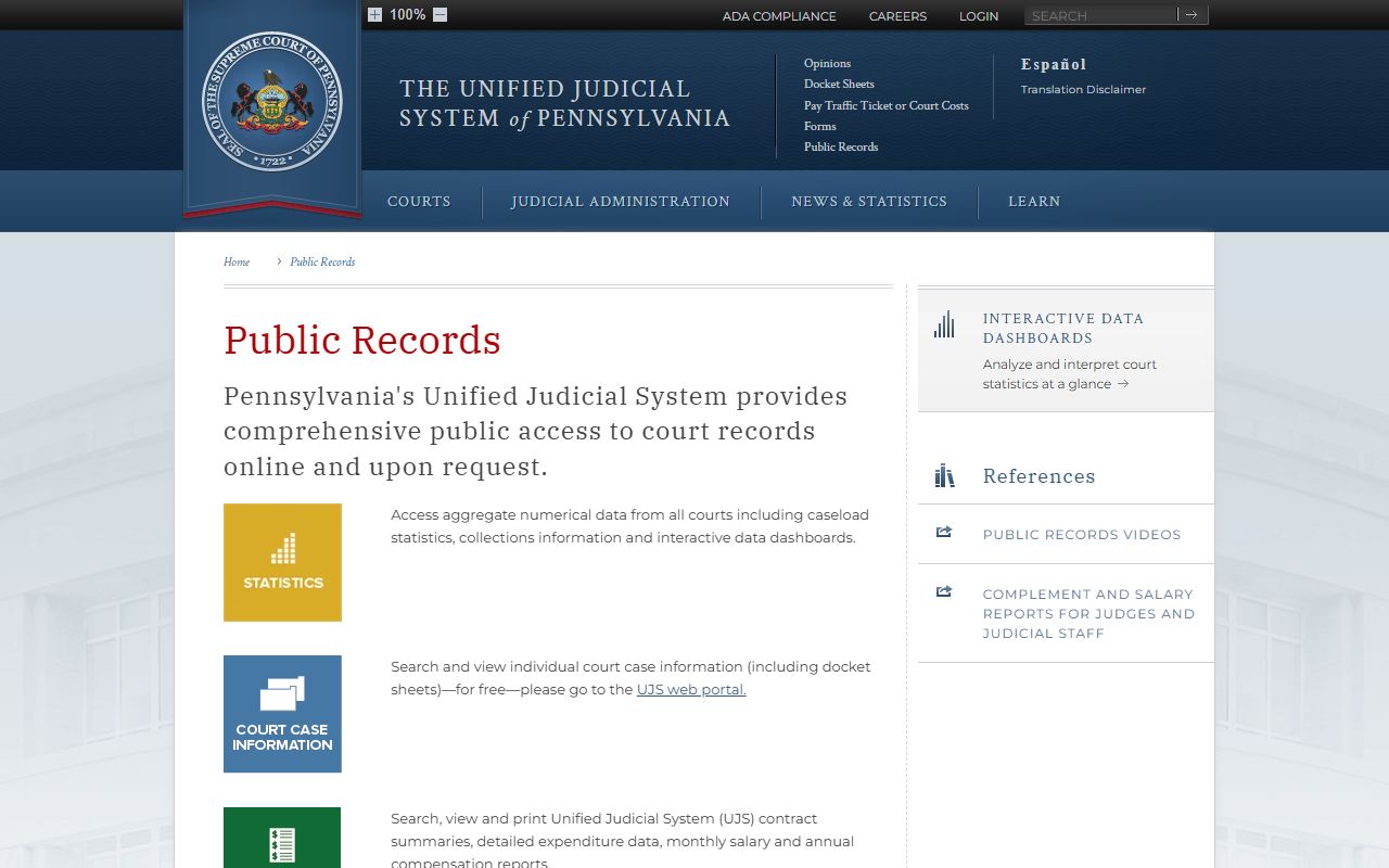 York County court records Pennsylvania judiciary public records page