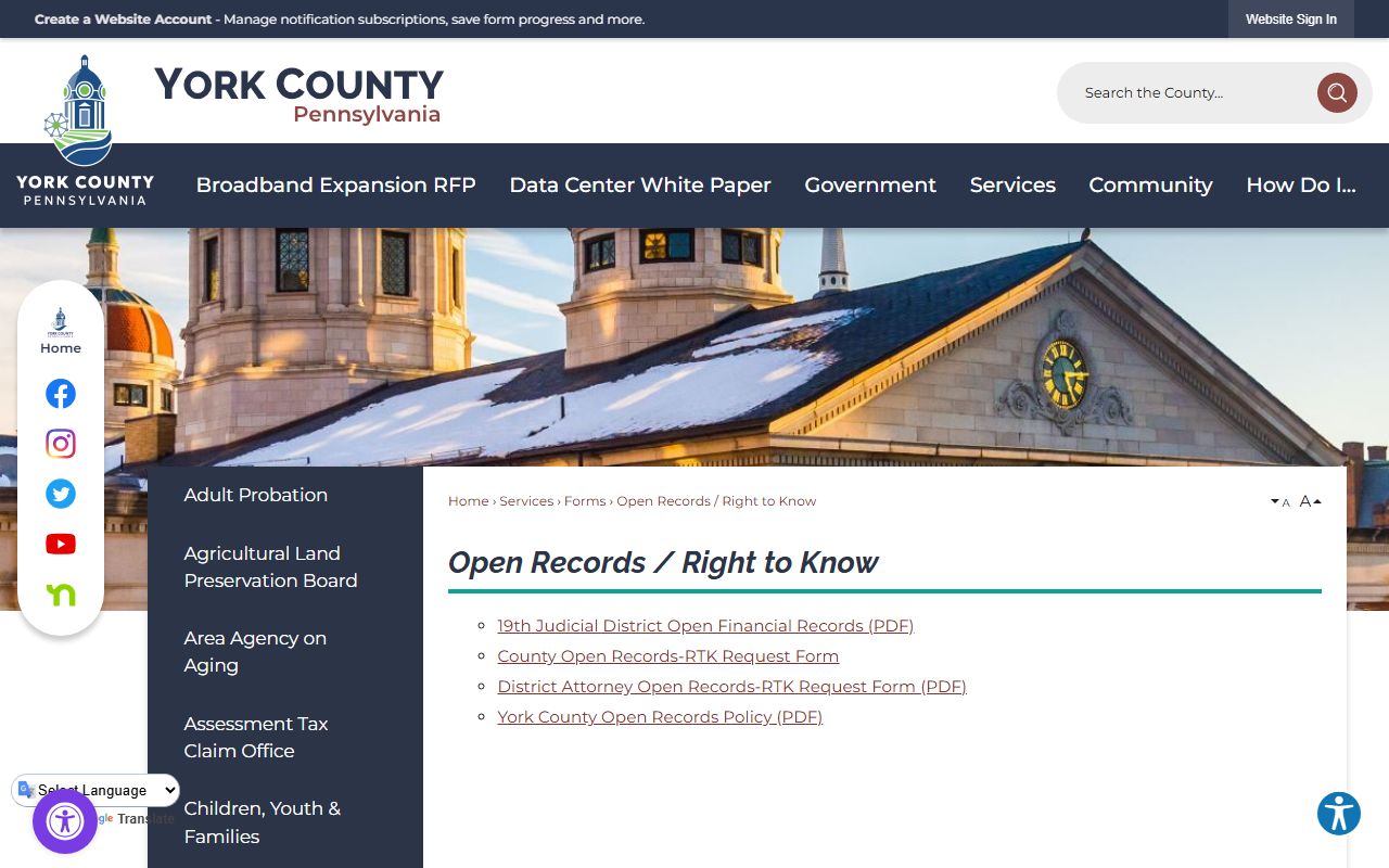 York County court records open records forms and policy