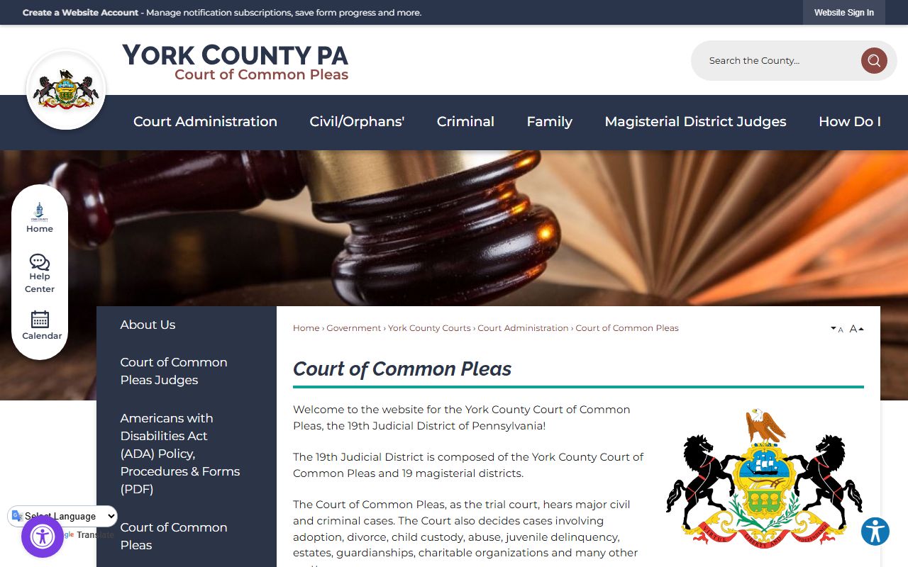 York County court records Court of Common Pleas overview