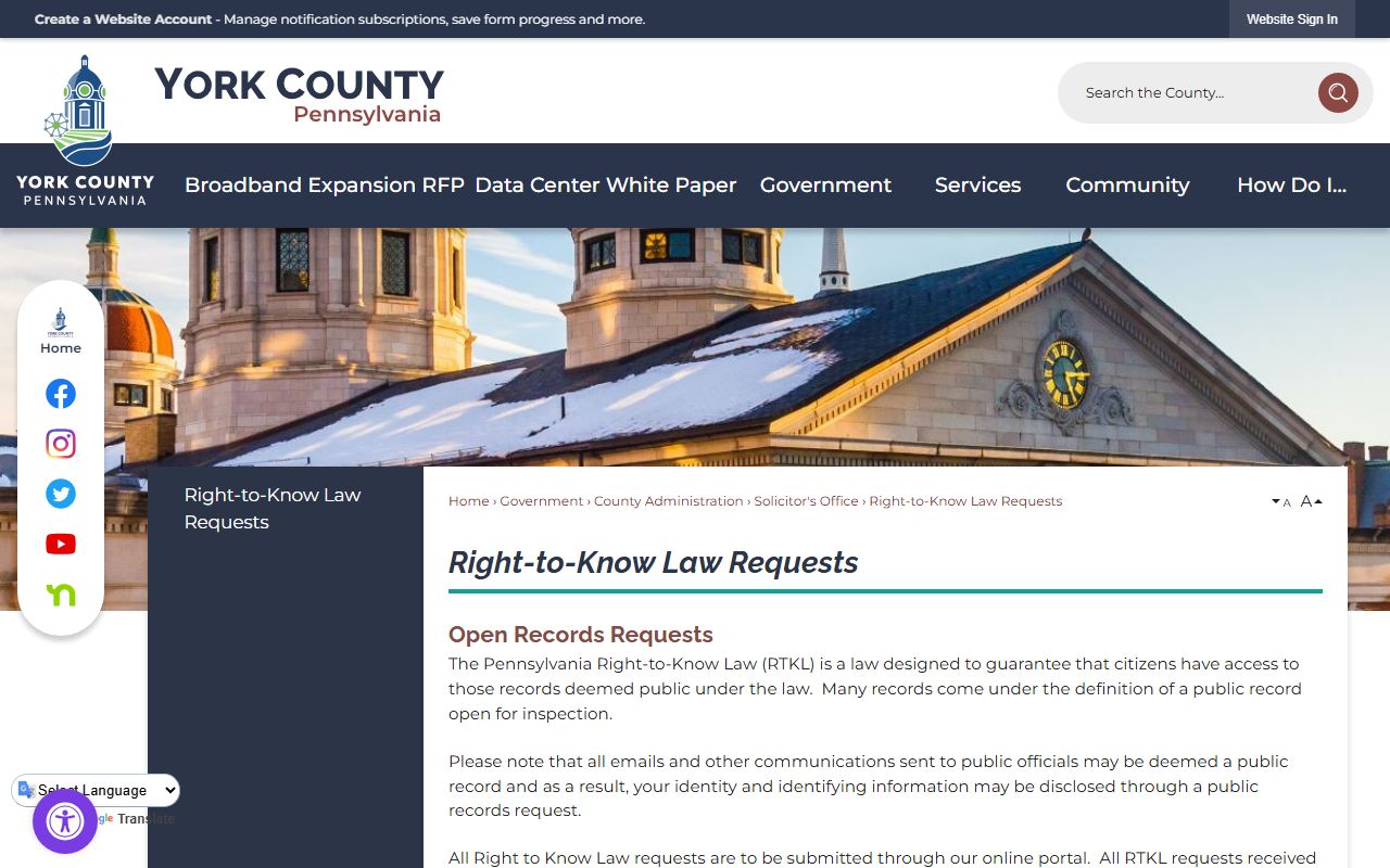 York County court records Right-to-Know request portal