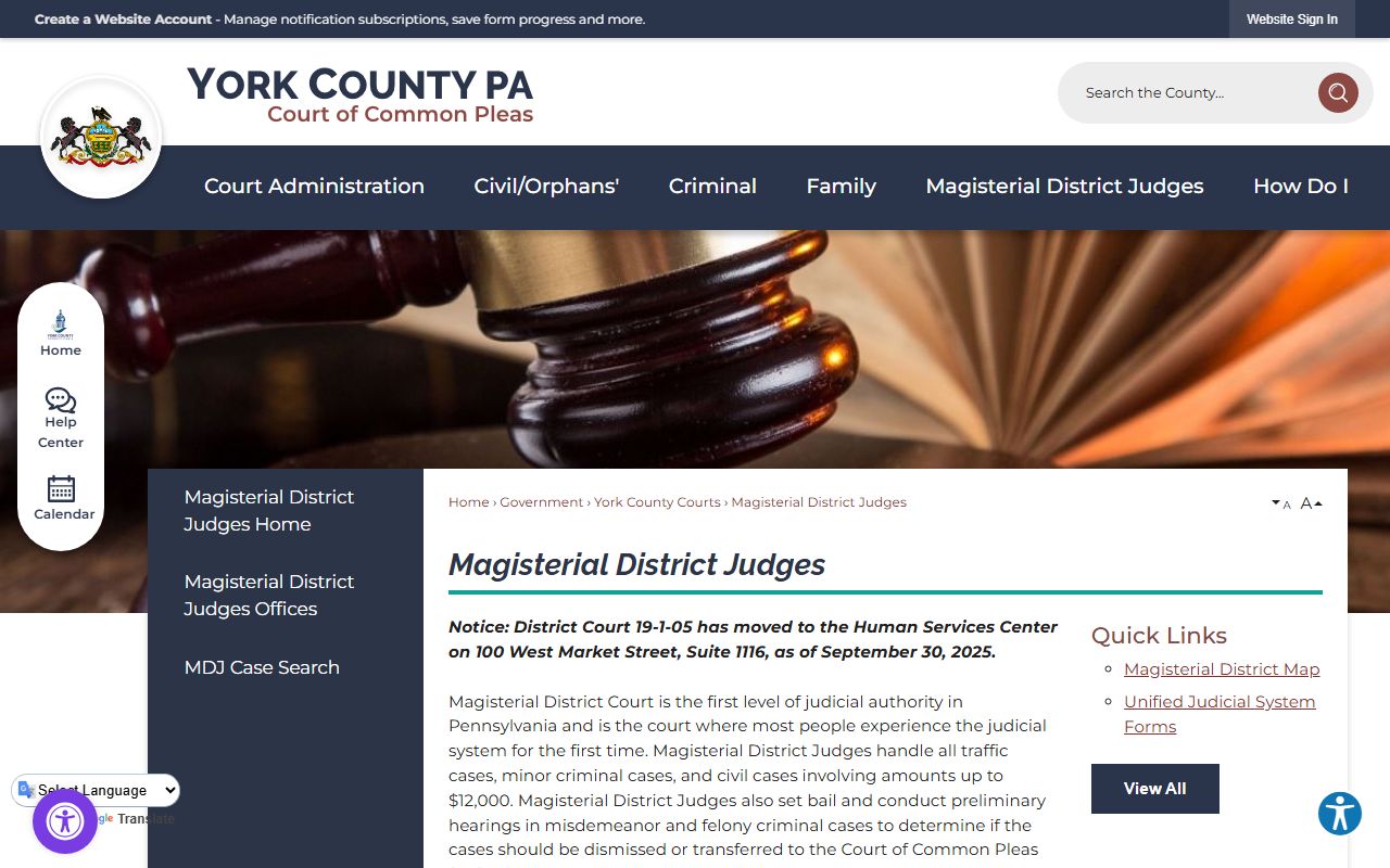York County court records Magisterial District Judges page