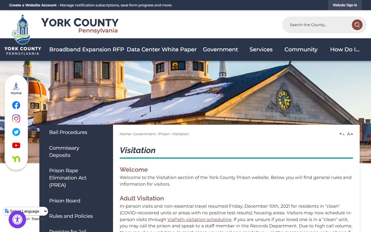 York County inmate records prison visitation rules