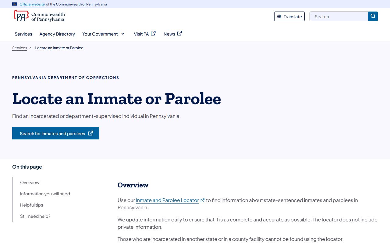 York County inmate records Pennsylvania DOC inmate locator