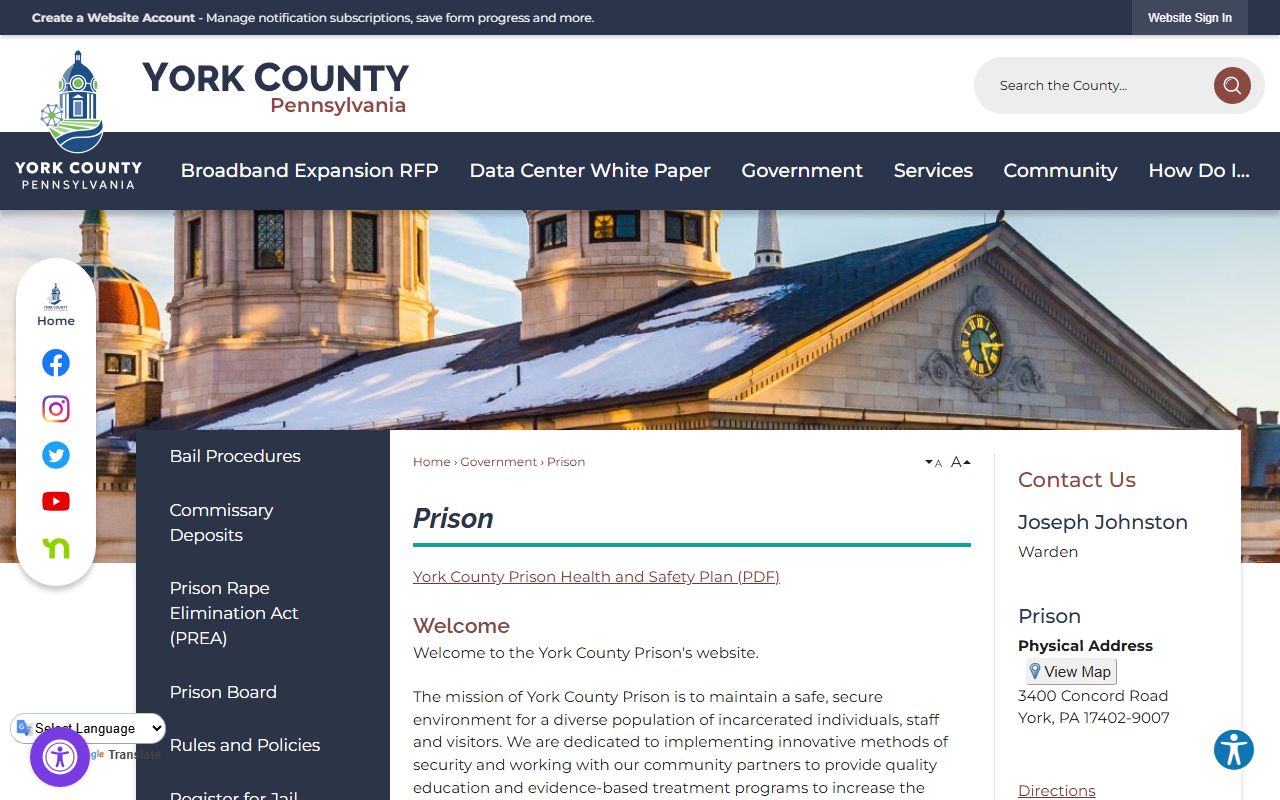 York County inmate records prison overview