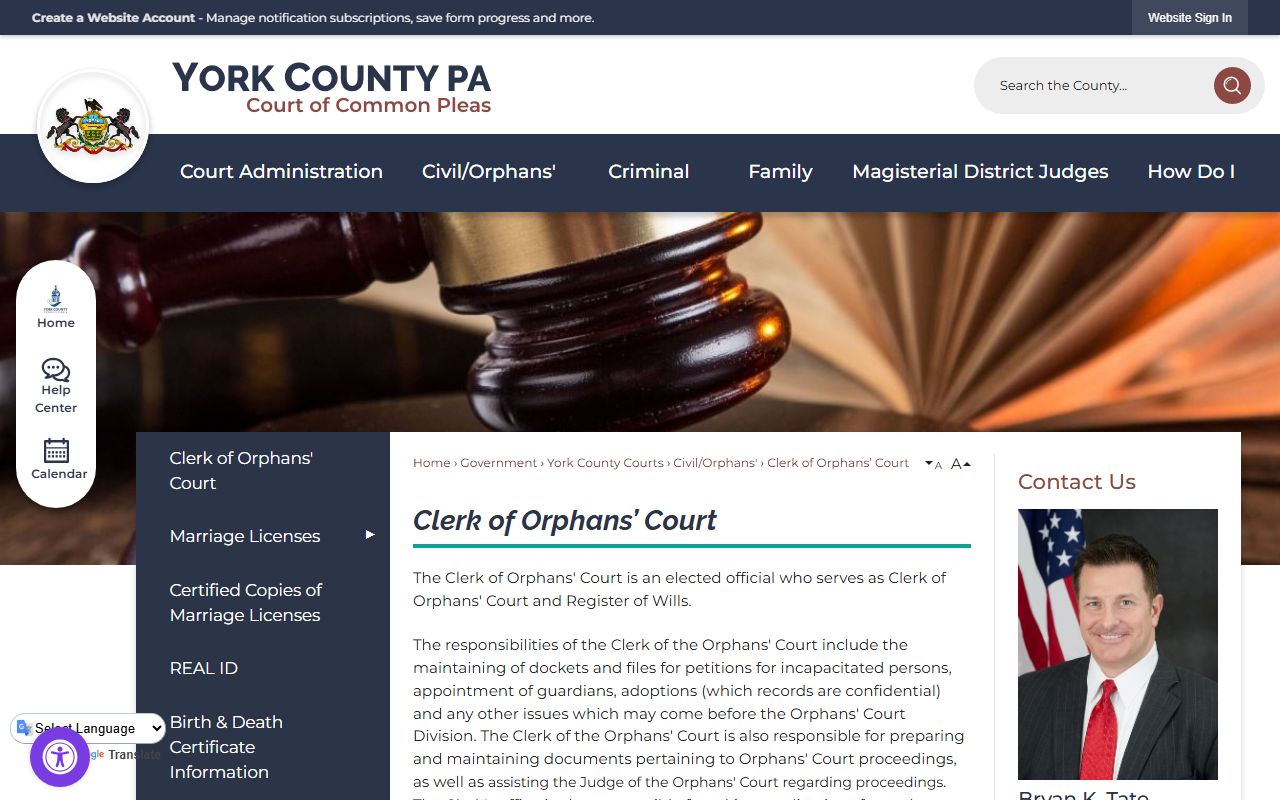 York County probate records Clerk of Orphans' Court page