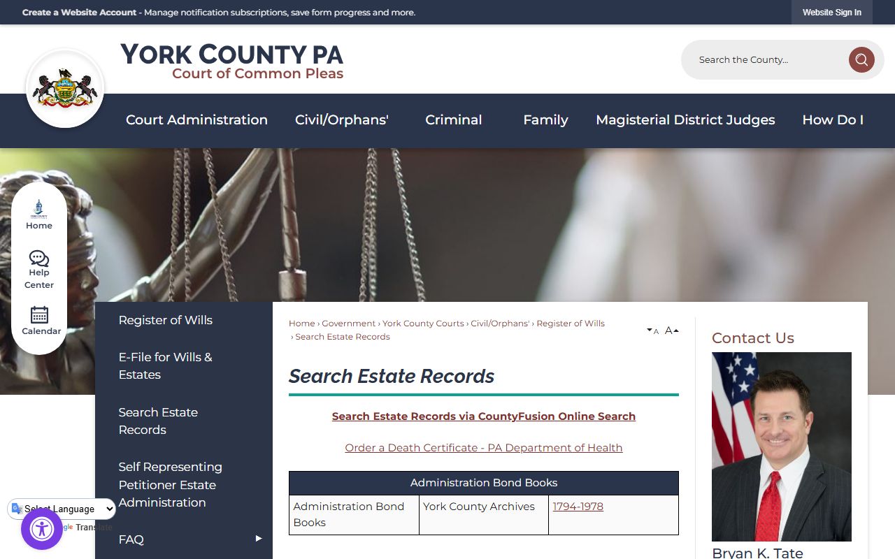 York County probate records estate date ranges