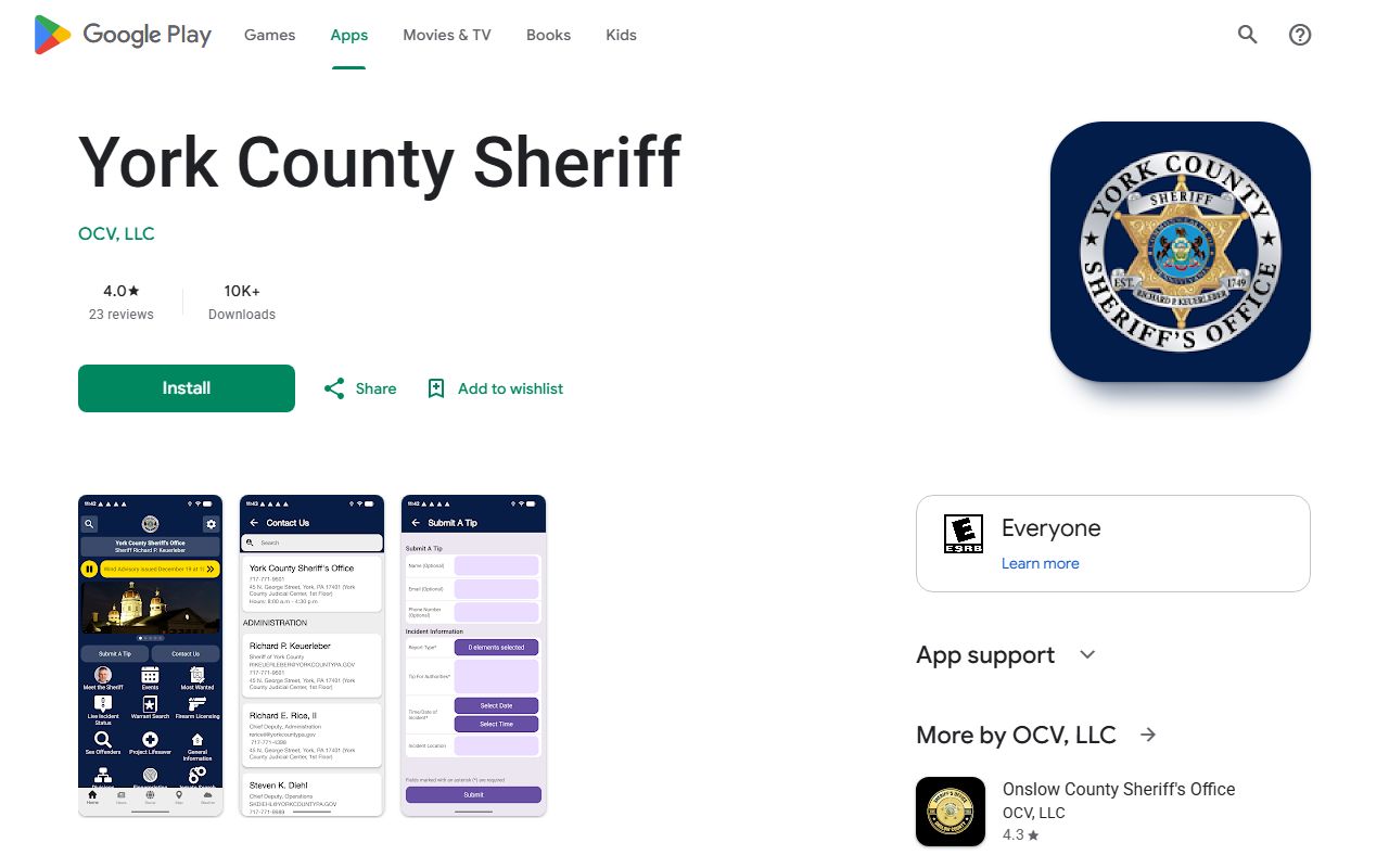 York County warrant records Google Play sheriff app listing